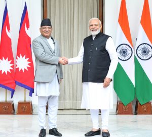 PM meets the Prime Minister of Nepal, Shri Pushpa Kamal Dahal at Hyderabad House, in New Delhi on June 01, 2023.